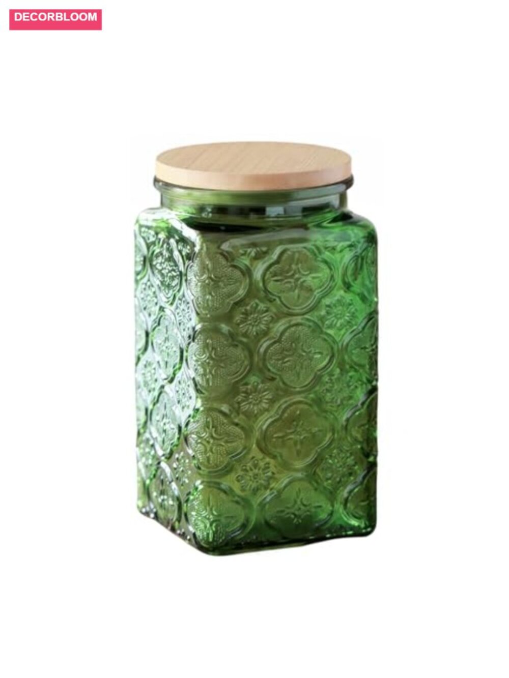 Vintage Embossed Glass Jar Bamboo Lid Airtight Coffee Canister